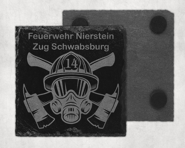Feuerwehr-Untersetzer mit Einheit Wunschtext aus Schiefer - 4er Set