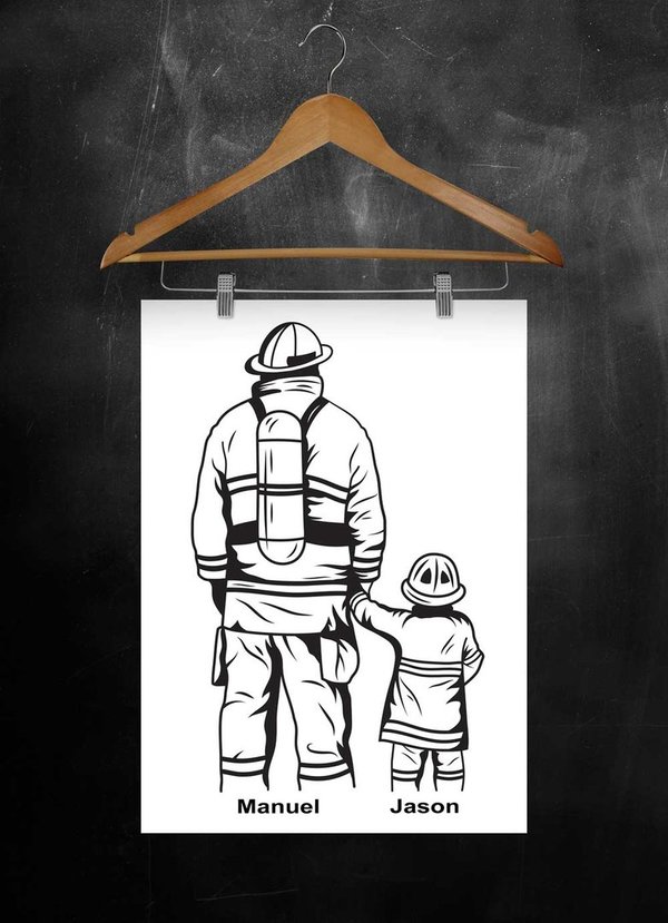 Poster Feuerwehr Vater & Kind Personalisiert